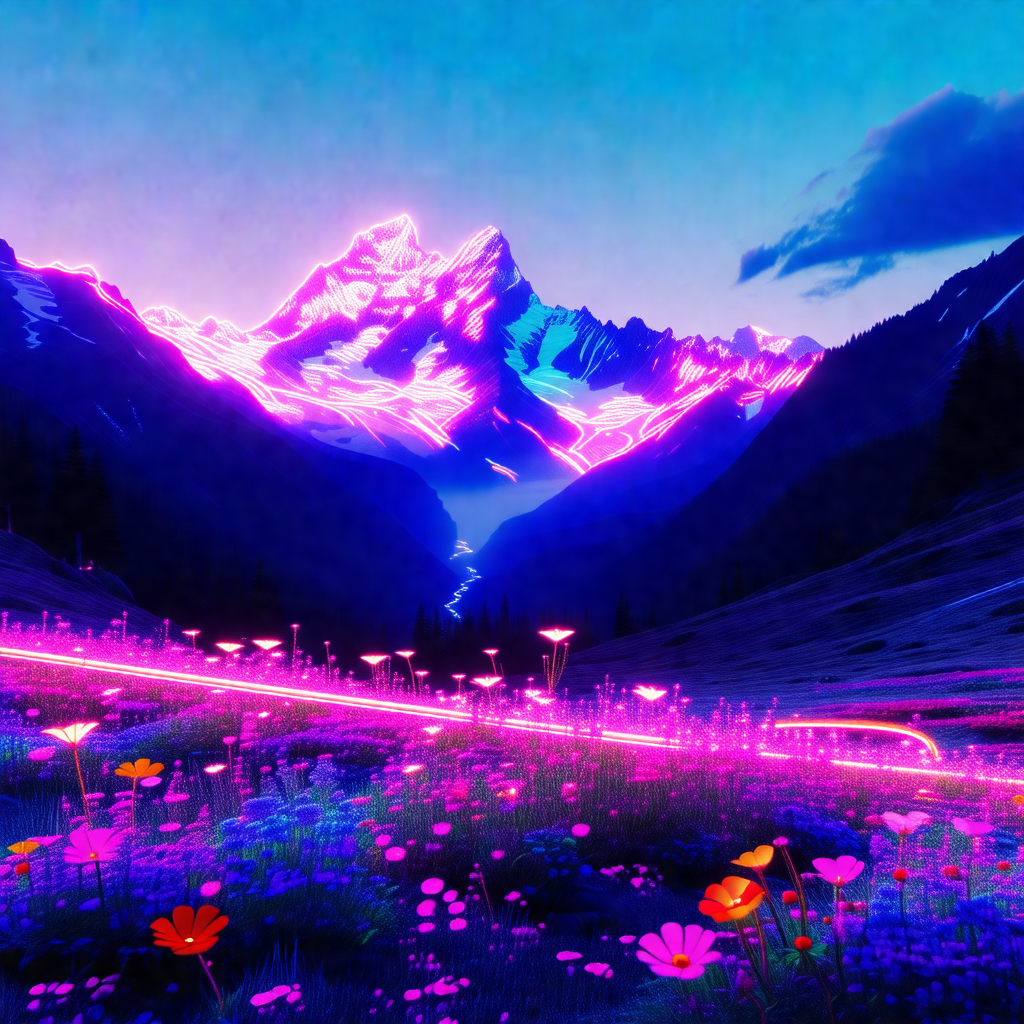 Beautifully drawn picture of a mountain range with a purp...