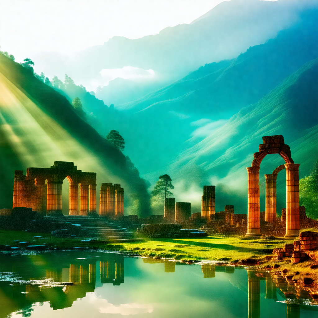 Beautiful landscape with a large, ancient stone structure...