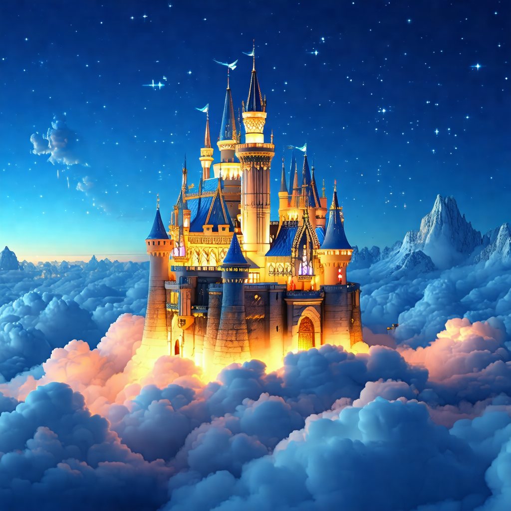 Majestic castle, likely a fairy tale castle, floating in ...