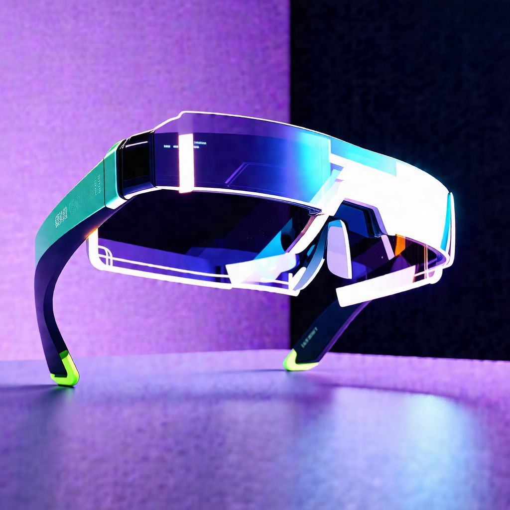 Pair of glowing sunglasses sitting on a table