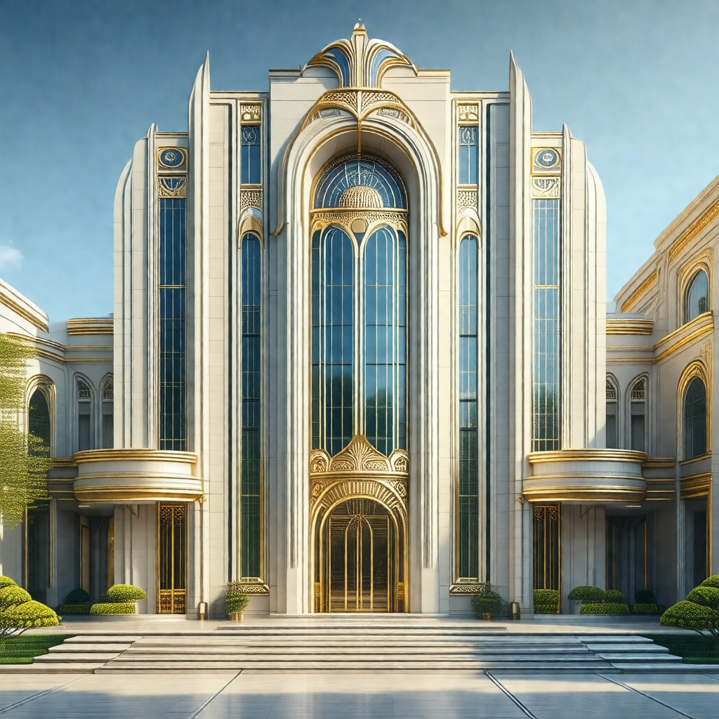 Large, ornate building with a gold and white color scheme
