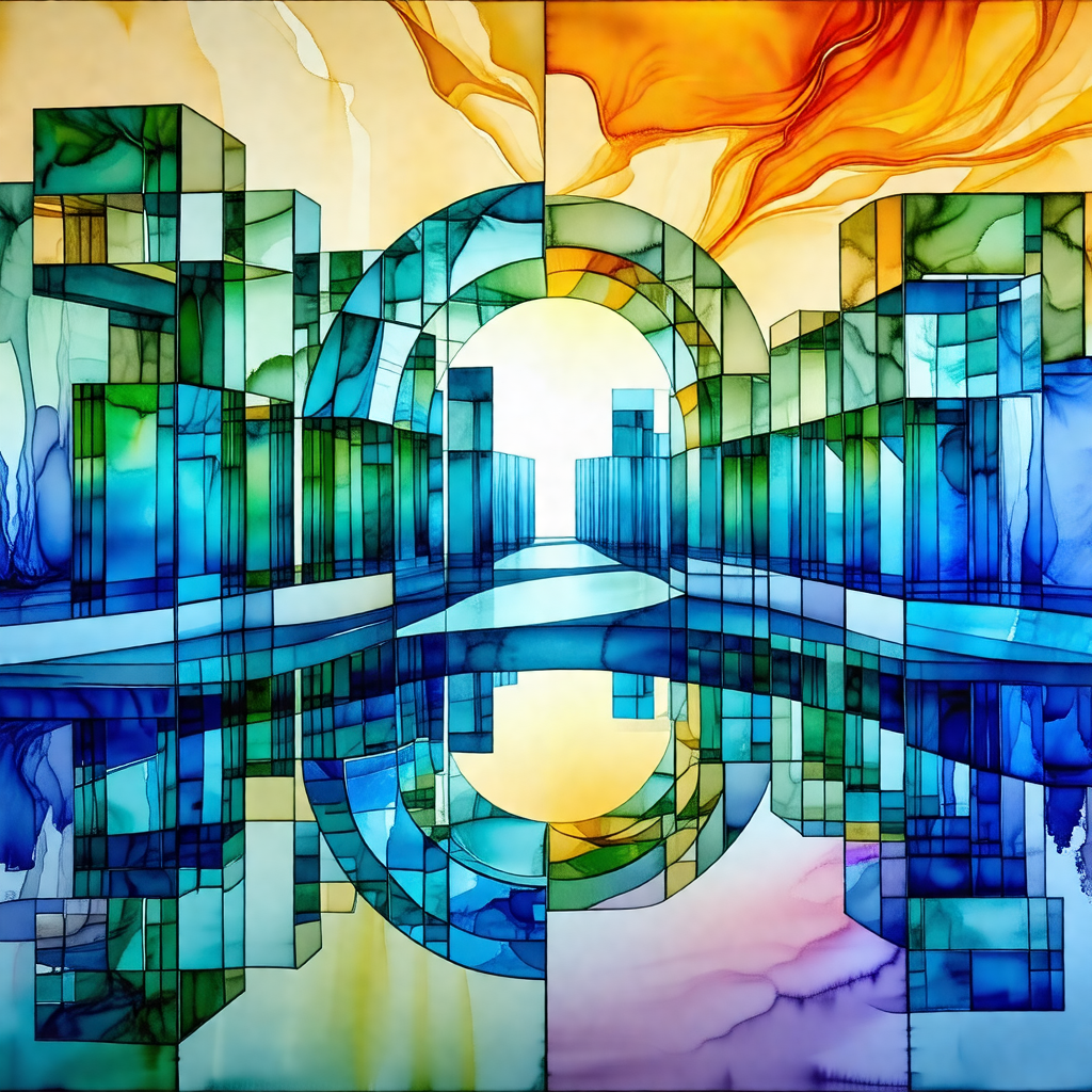 Painting of a cityscape with a large building in the center