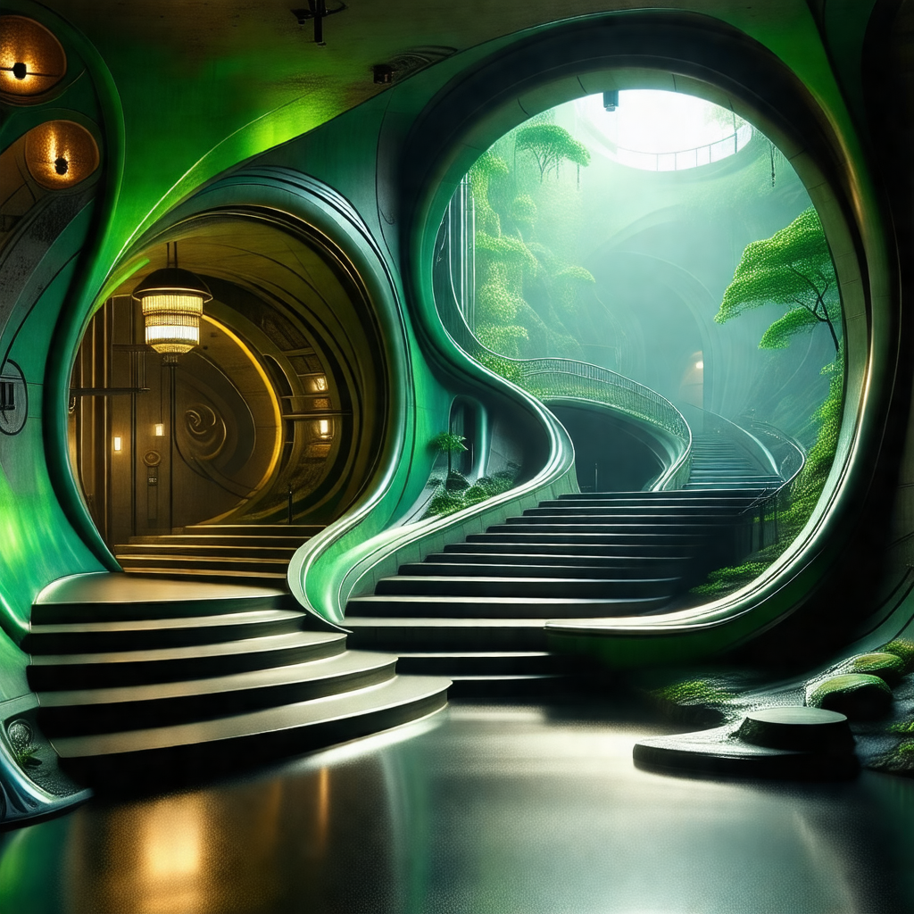 Futuristic, spiral-shaped building with a large, curved s...