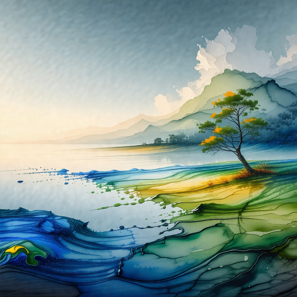 Beautiful landscape with a tree standing on a small islan...