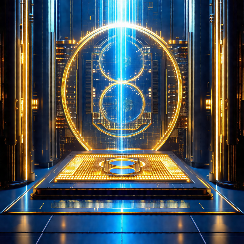 Futuristic setting with a large, circular structure in th...