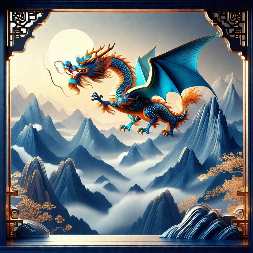 Dragon flying through the sky, with its wings spread wide