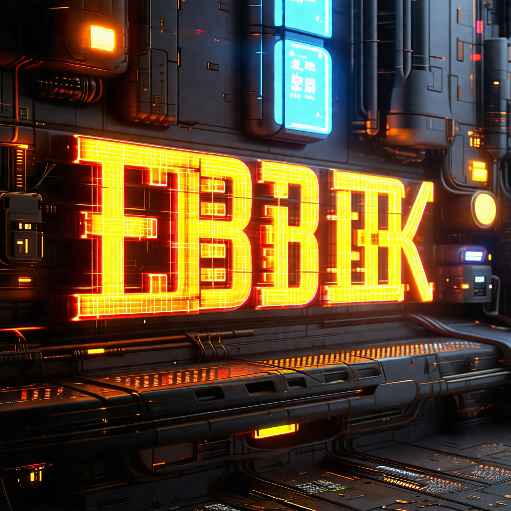 Futuristic setting with a large, illuminated sign that re...