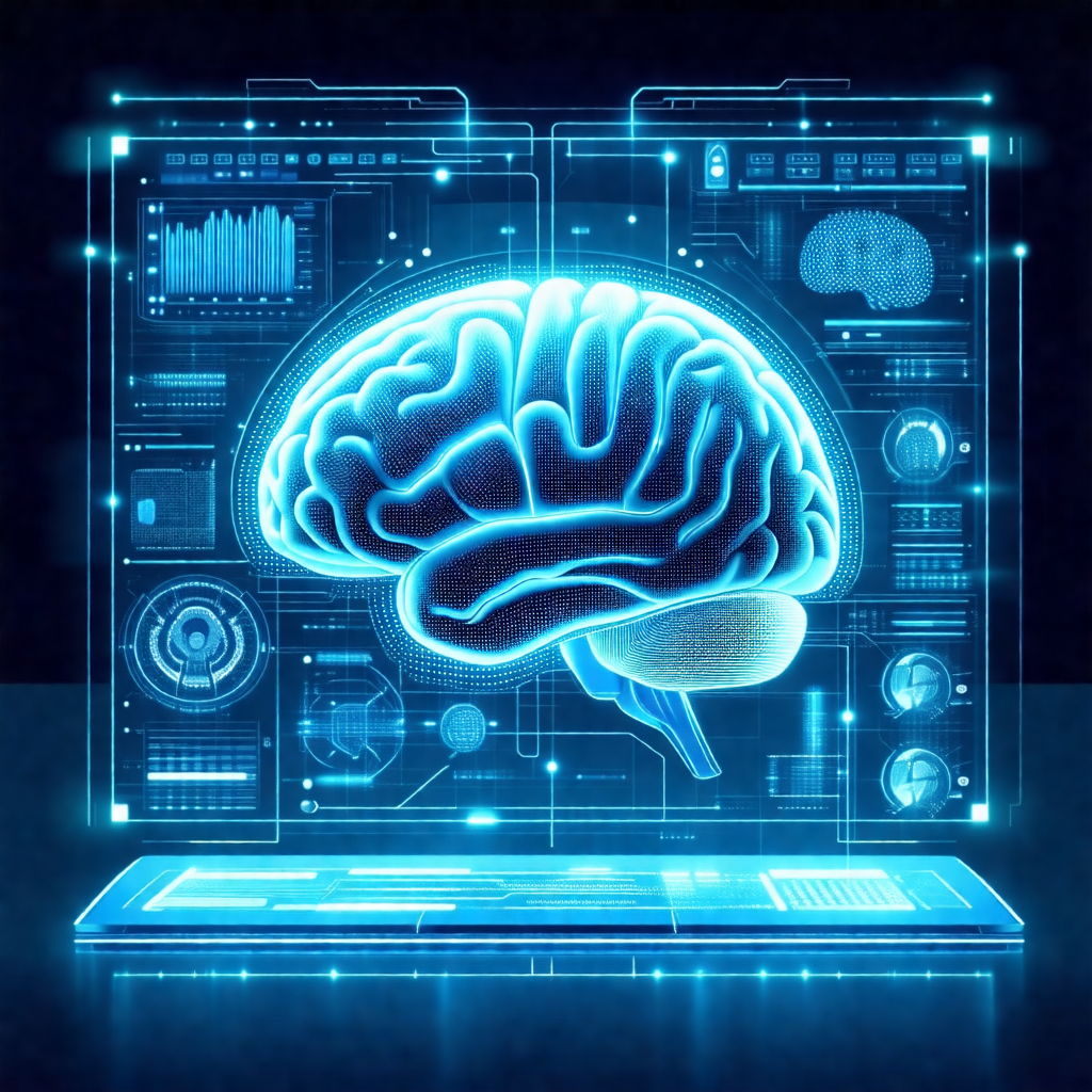 Computer screen with a 3d representation of a human brain