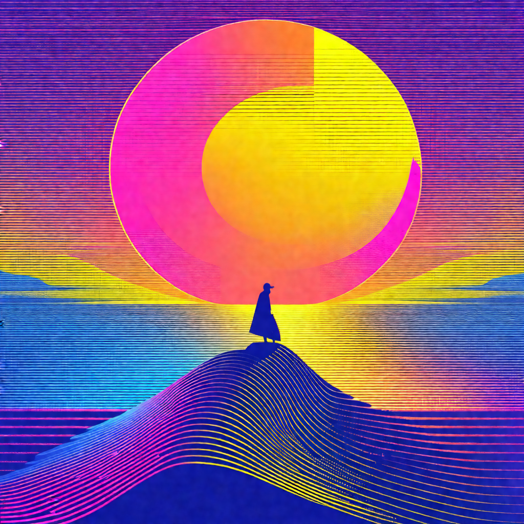Person standing on a hill, looking out over the ocean