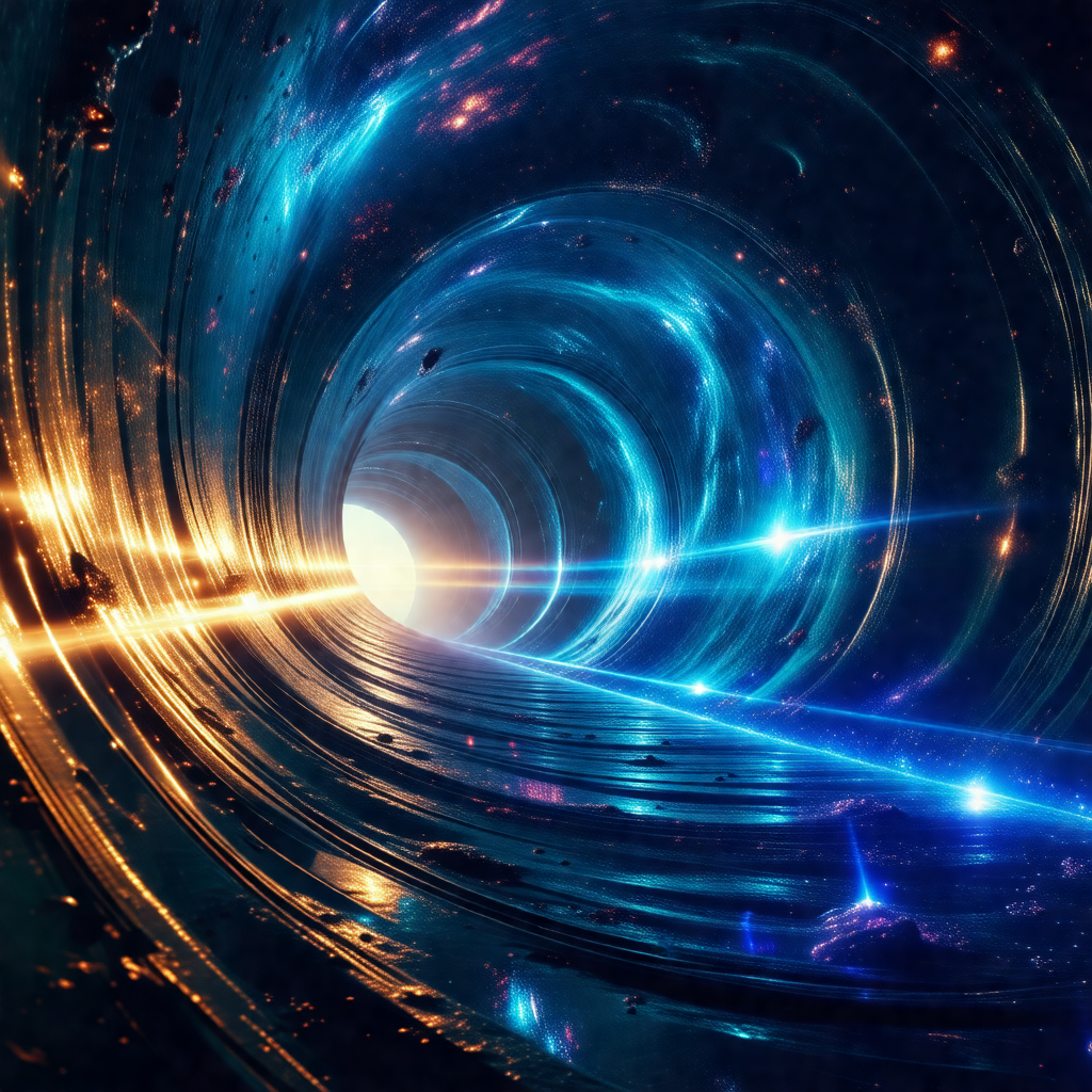 Tunnel-like structure with a blue light illuminating the ...