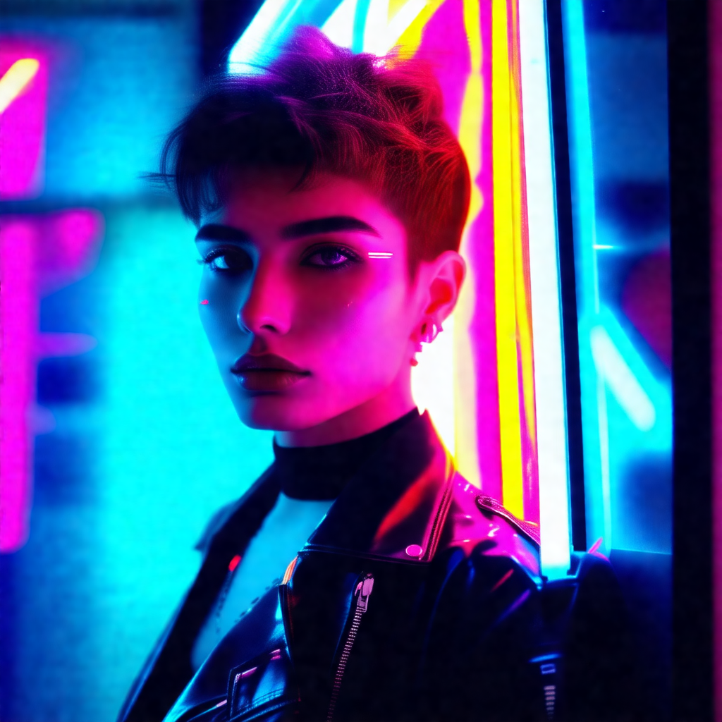 Woman wearing a black leather jacket and a black shirt