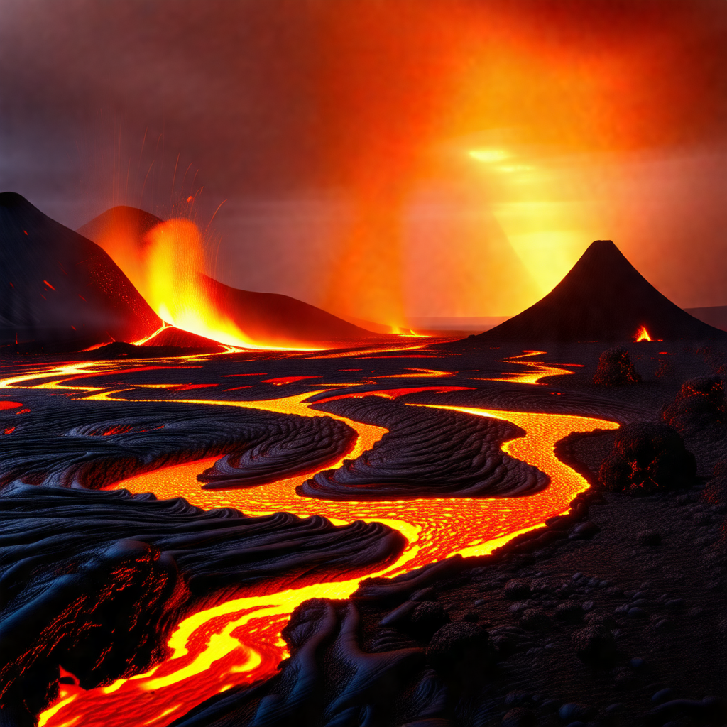 Beautiful sunset over a landscape filled with lava