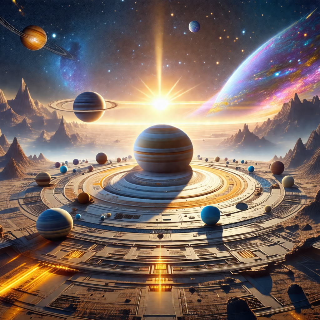 Digital painting of a futuristic space station with a lar...