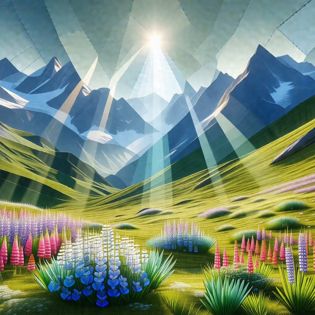 Digital painting of a mountainous landscape with a sun sh...