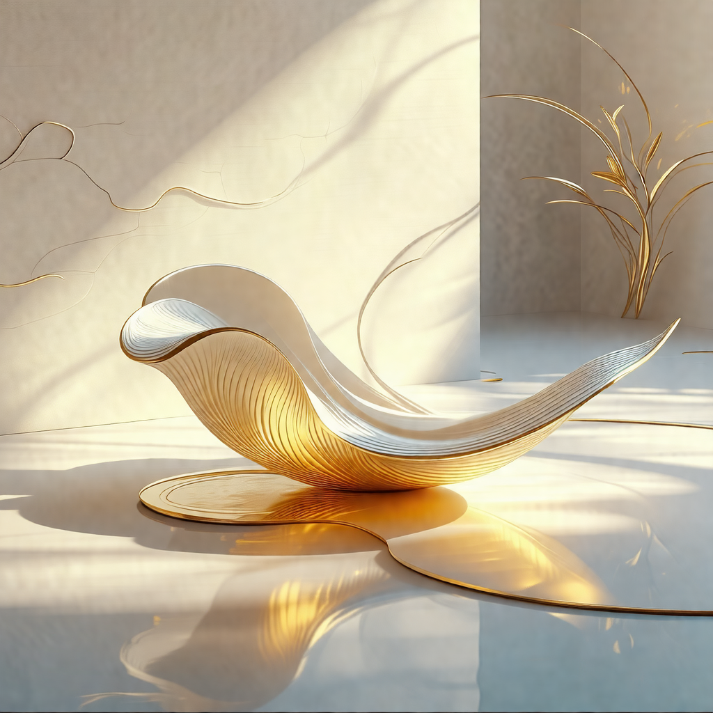 Modern, minimalist design with a large, white, curved cha...