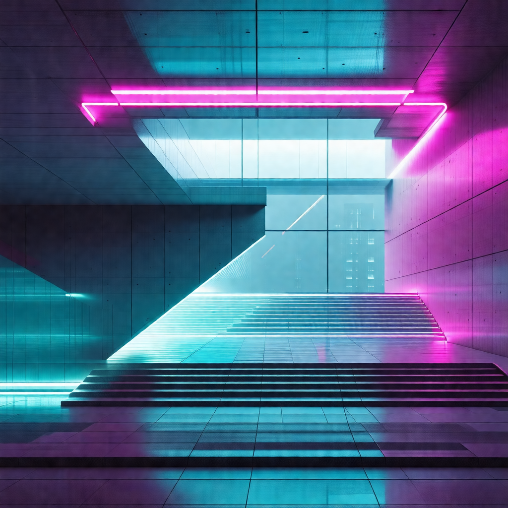 Staircase with a blue light illuminating it
