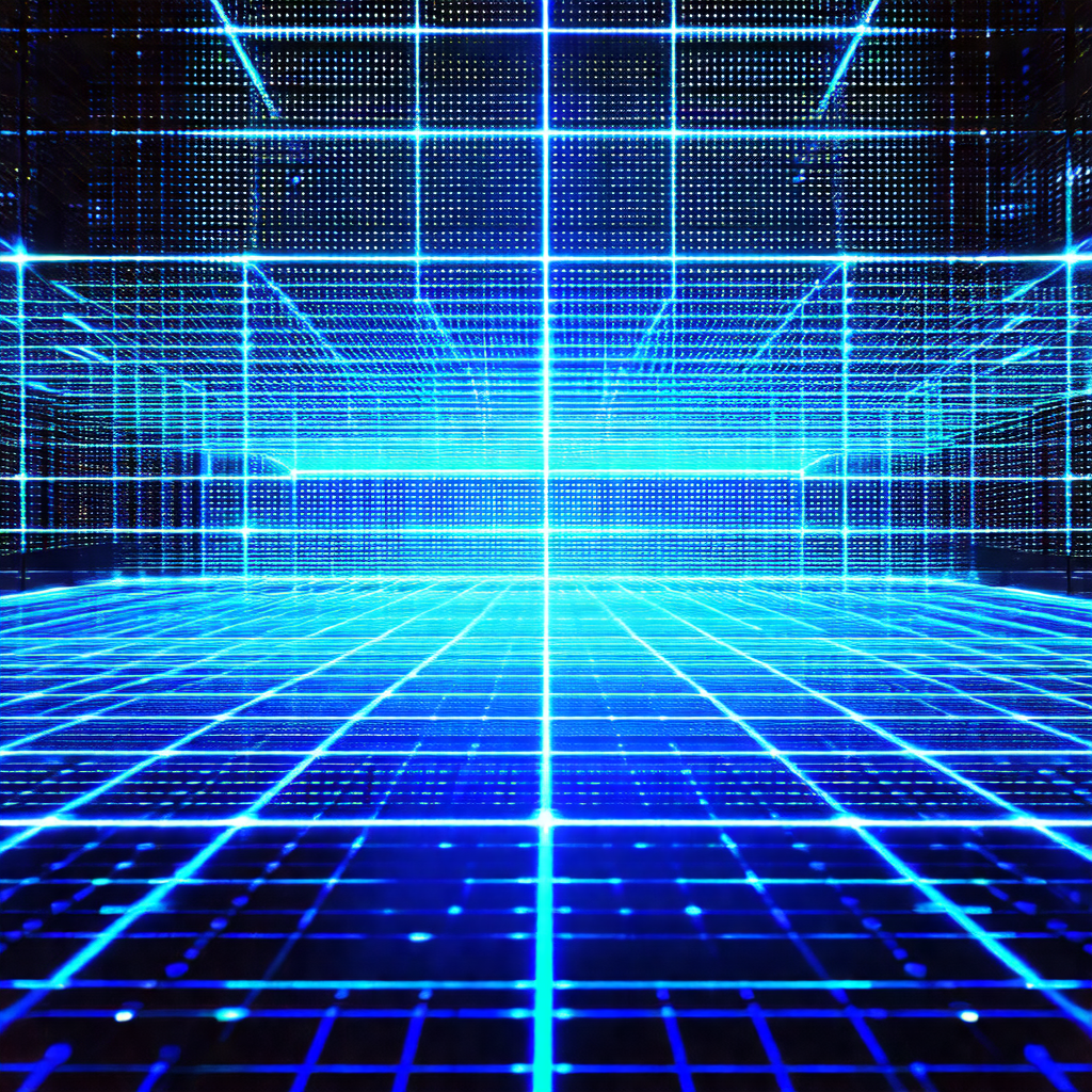 Futuristic, blue-lit room with a large, open doorway