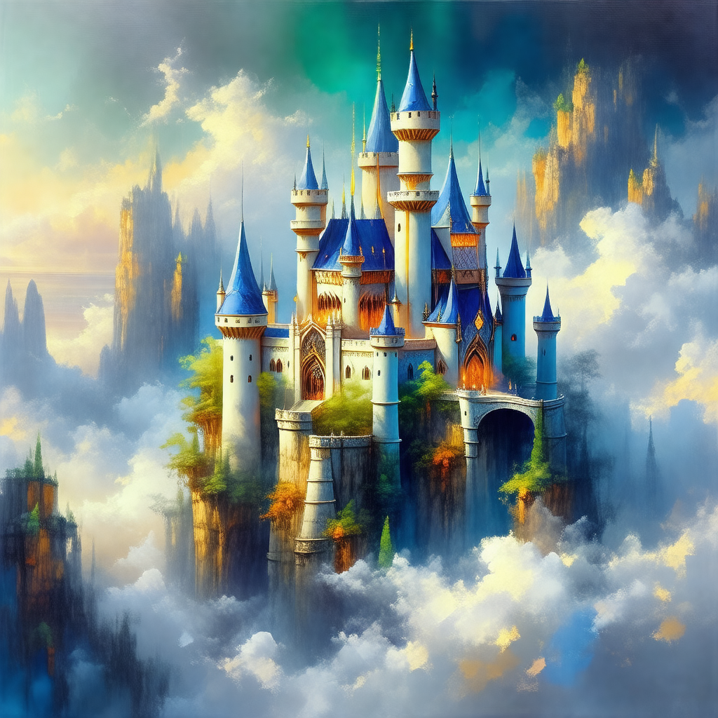 Majestic castle with a tall, pointed roof, situated on to...