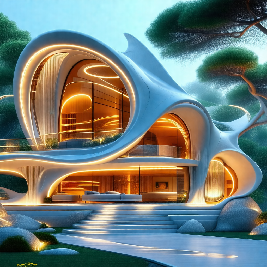 Large, modern-looking house with a unique design