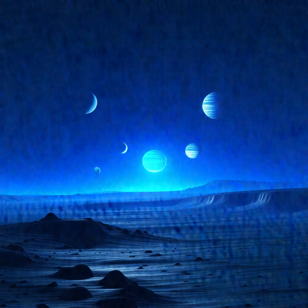Beautiful night sky with a group of planets and moons