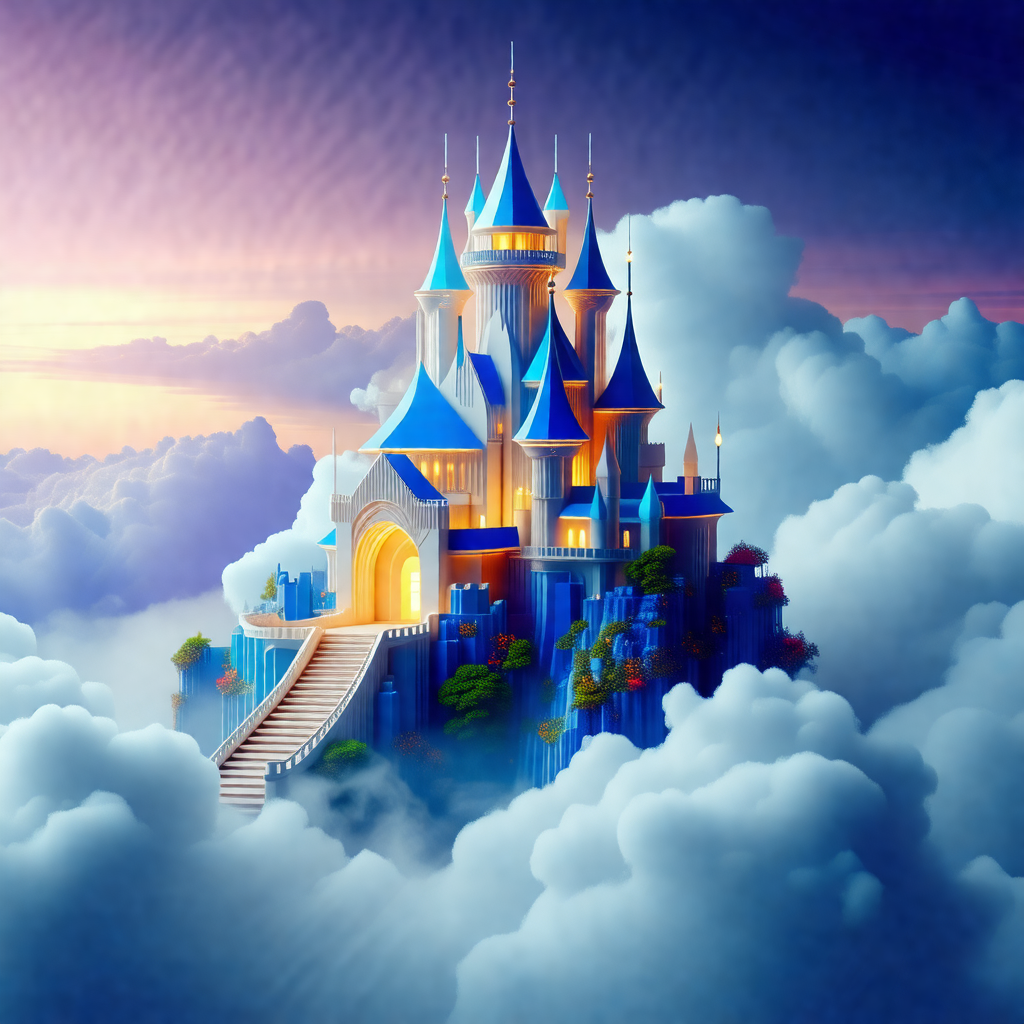 Beautifully drawn castle floating in the sky