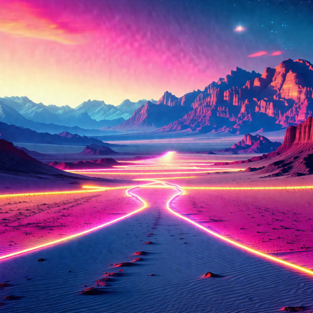 Beautiful, colorful landscape with a pink sky and a purpl...