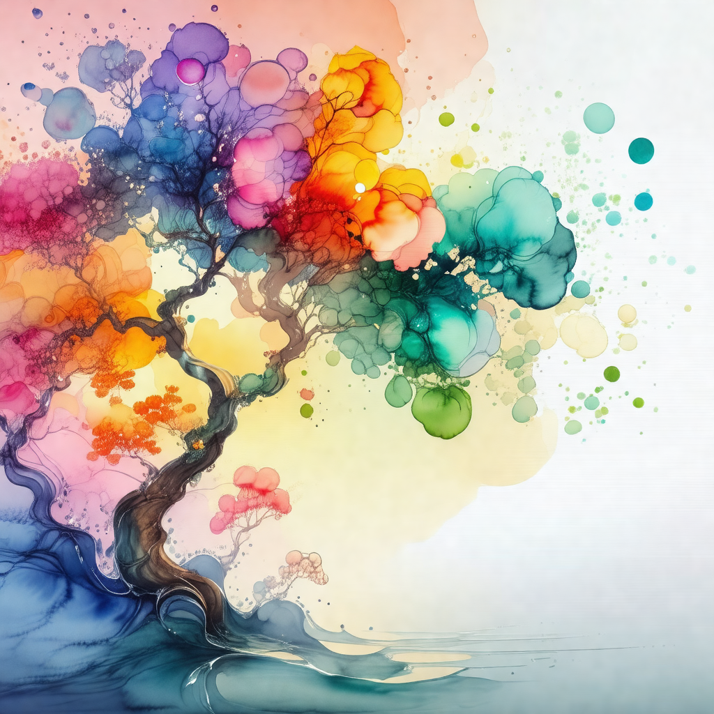 Colorful painting of a tree with a variety of colors