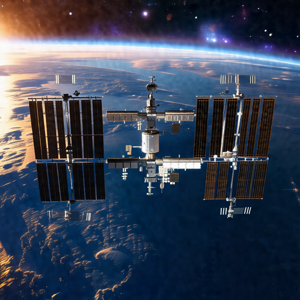 Space station with a large satellite dish on top of it