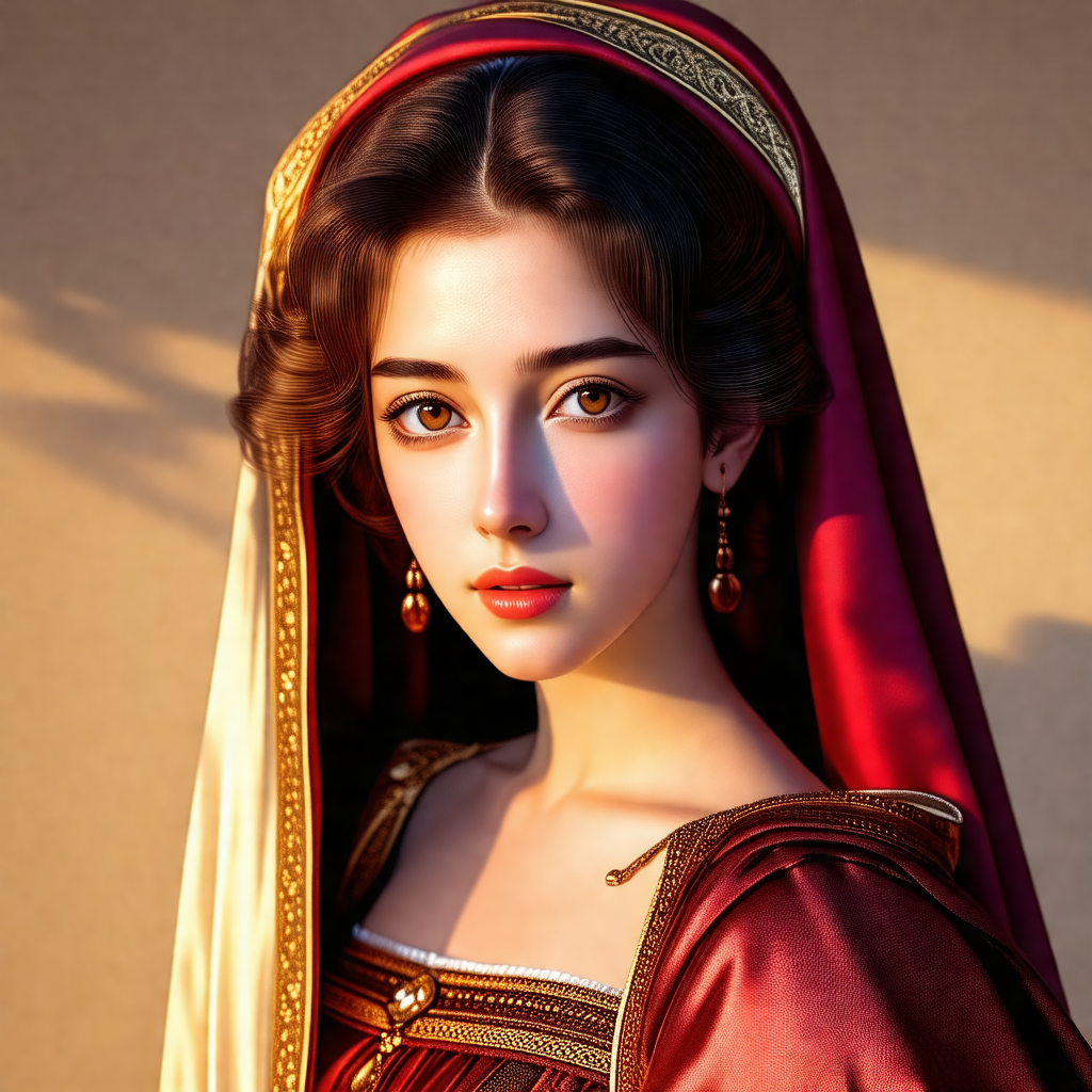 Beautiful woman wearing a red veil, which is covering her...