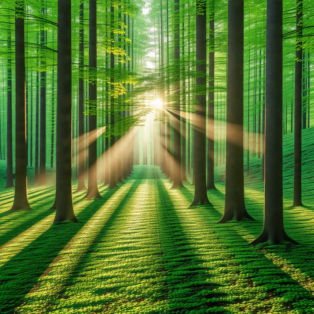 Lush green forest with a pathway running through it