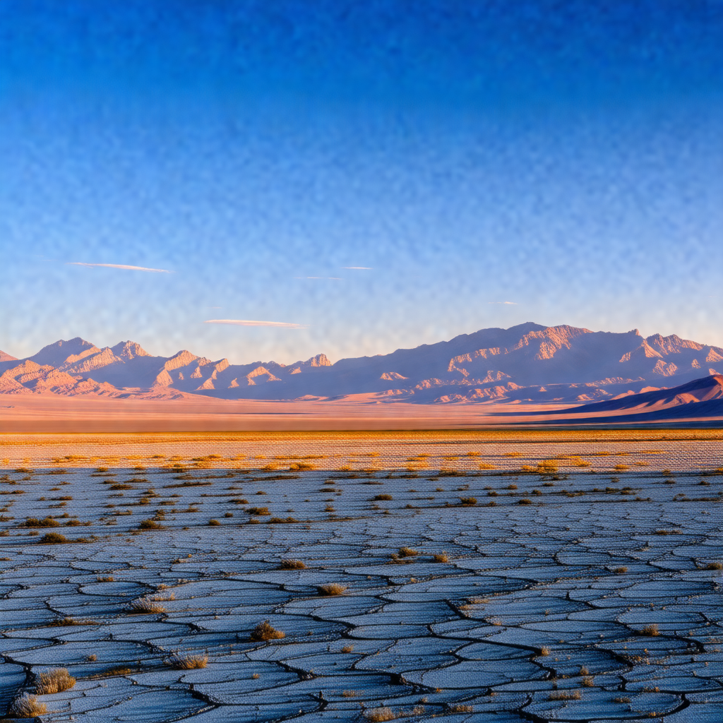 Vast, dry landscape with a mountain range in the background