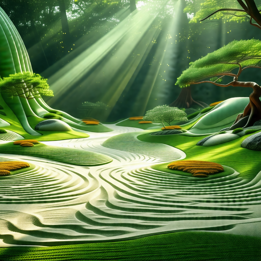 Lush green forest with a pathway leading through it