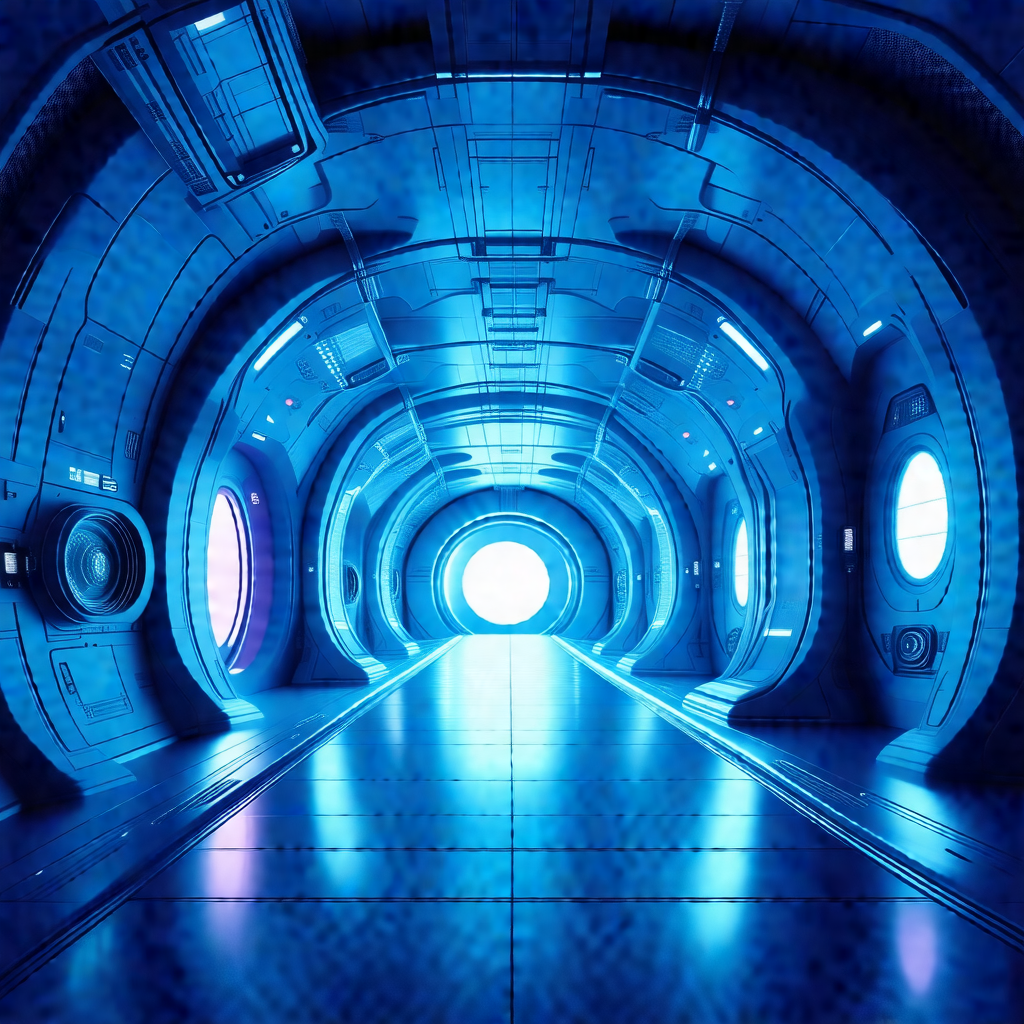 Futuristic scene of a train station with a train on the t...