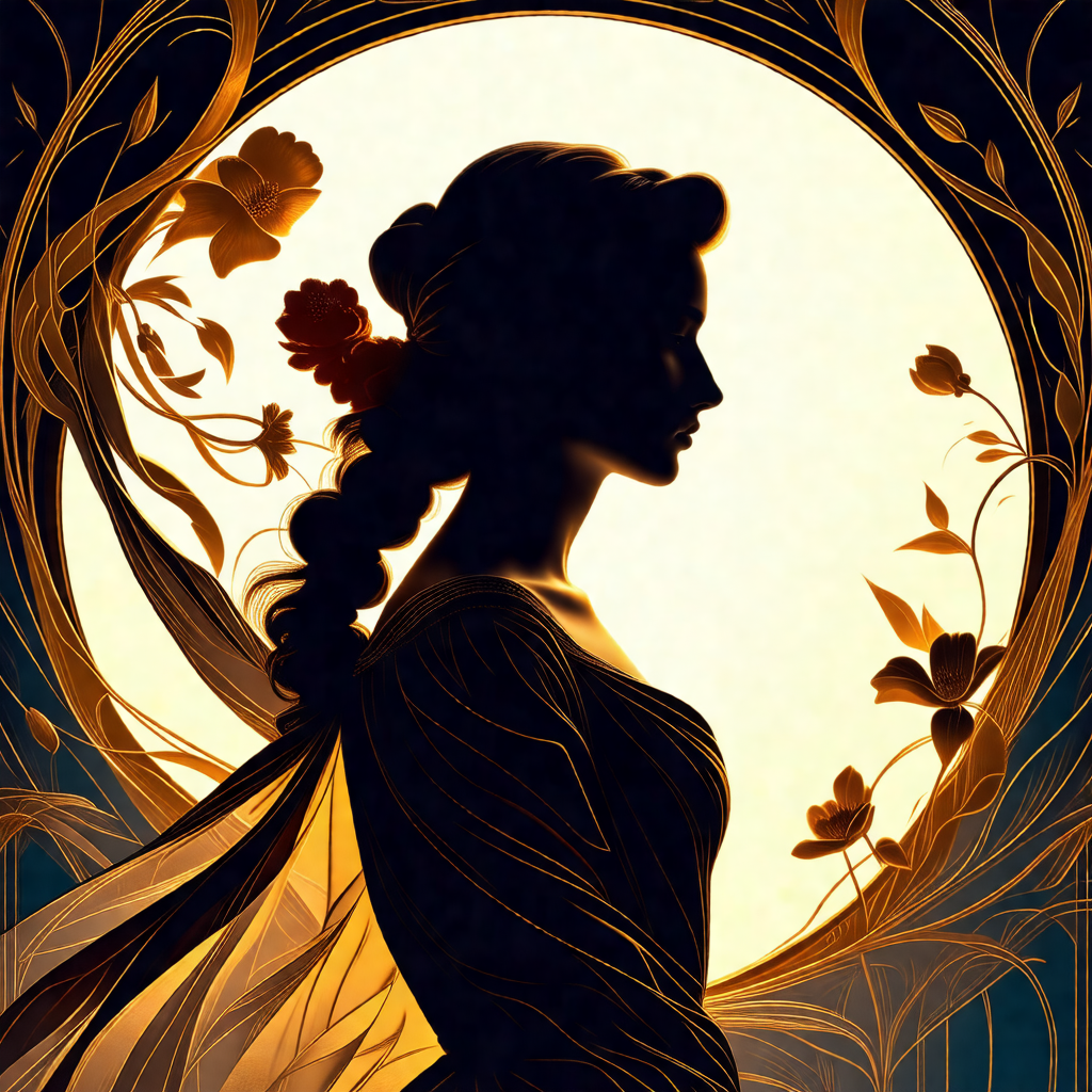 Woman with long hair, standing in front of a sunset