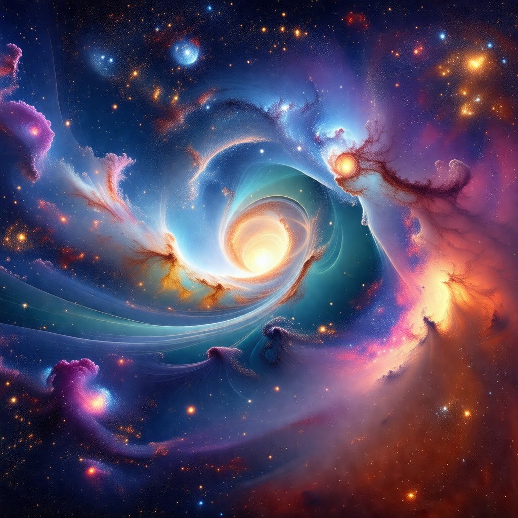 Vibrant and colorful painting of a spiral galaxy