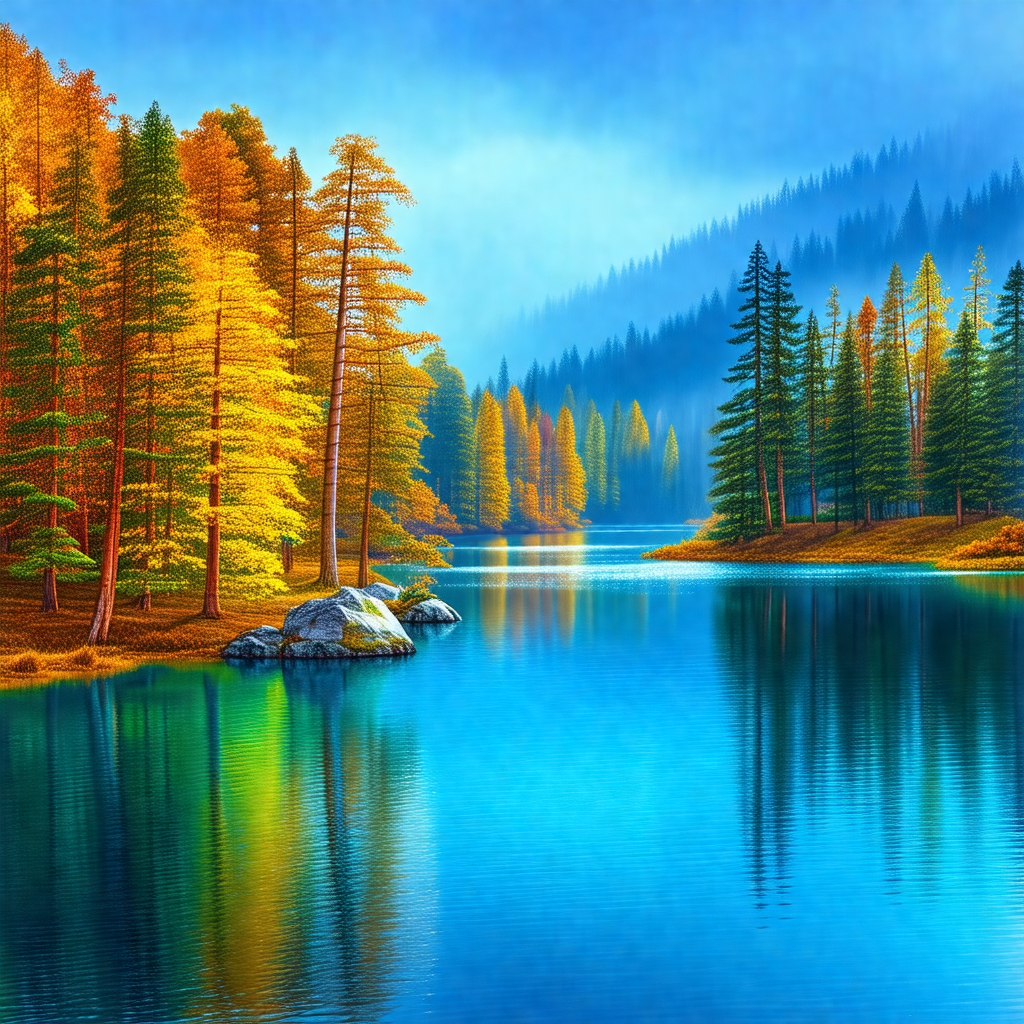 Serene scene of a lake surrounded by a forest