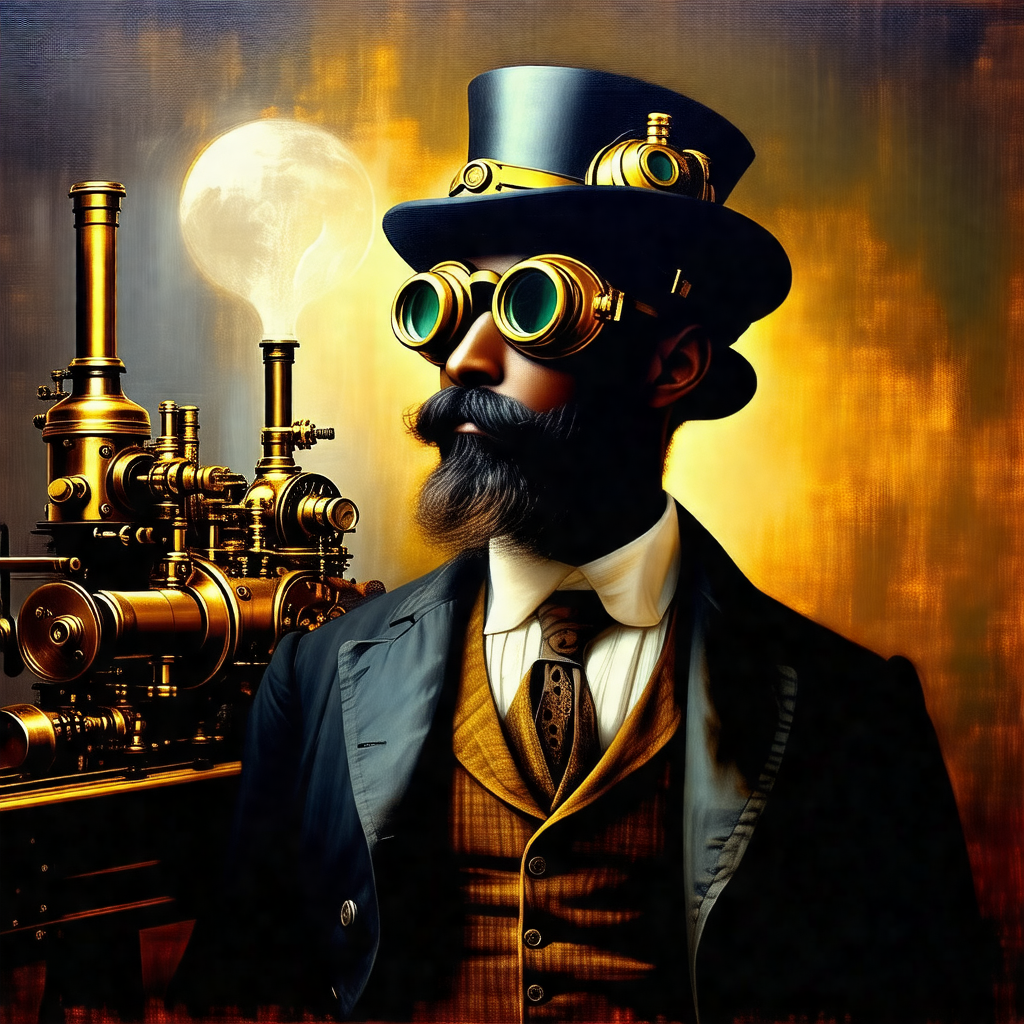 Man wearing a top hat and glasses, standing in front of a...