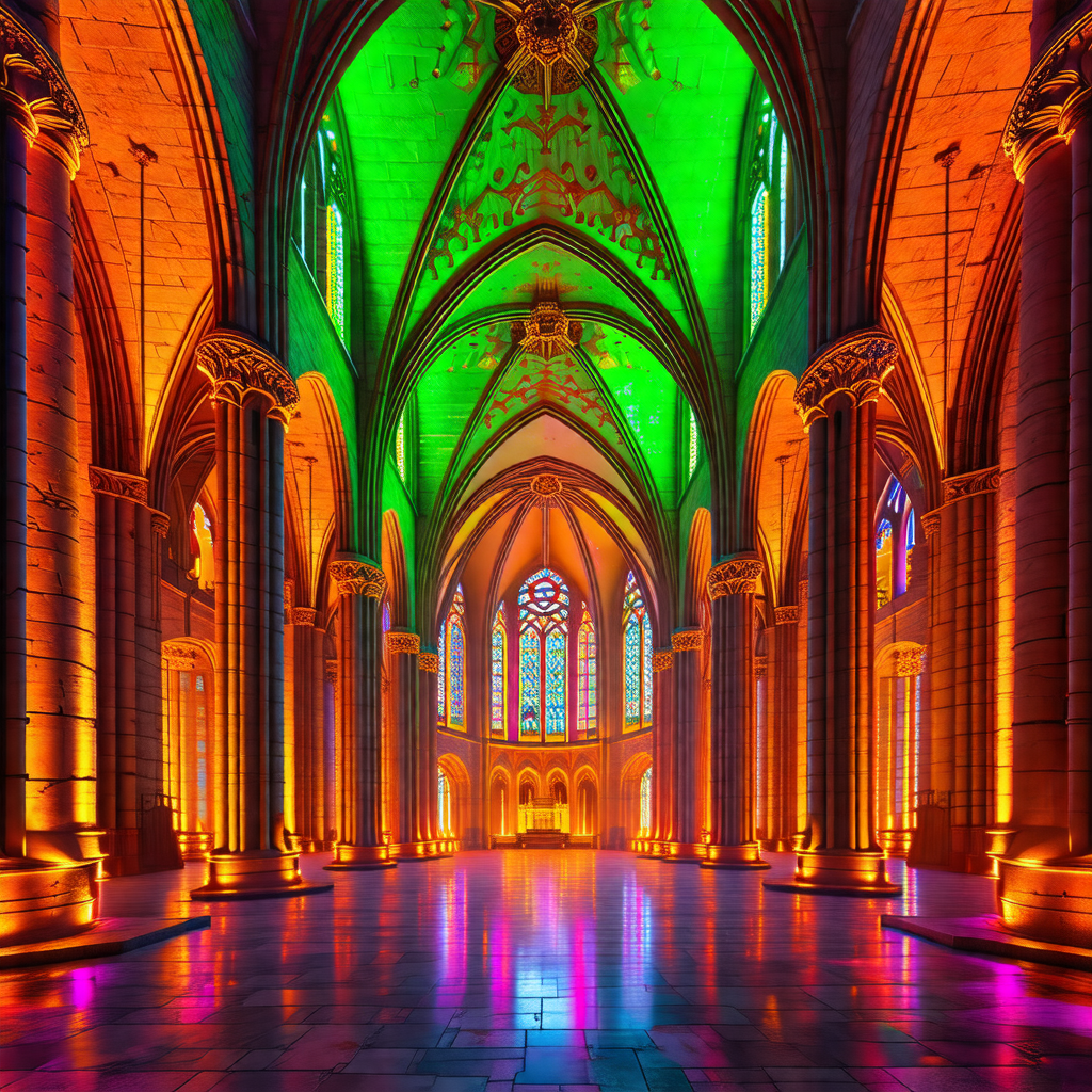 Large, colorful cathedral with a vaulted ceiling