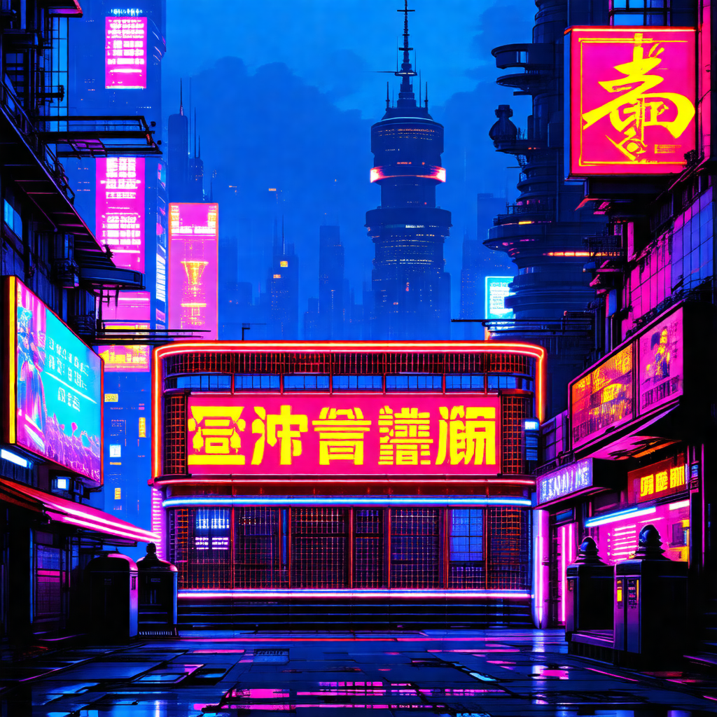 Colorful, neon-lit cityscape at night
