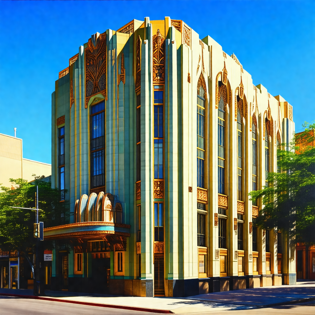 Large, ornate building with a gold and white facade