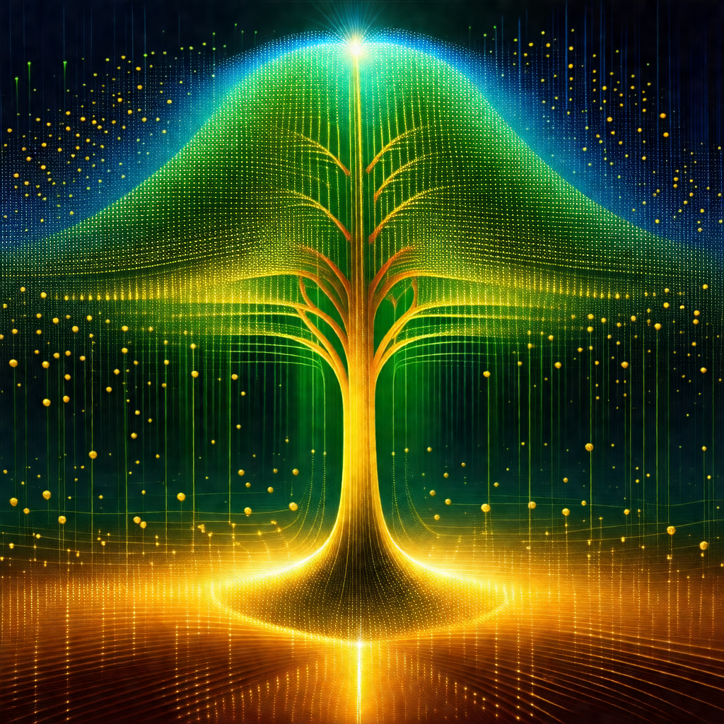 Brightly lit tree with a yellow and green color scheme