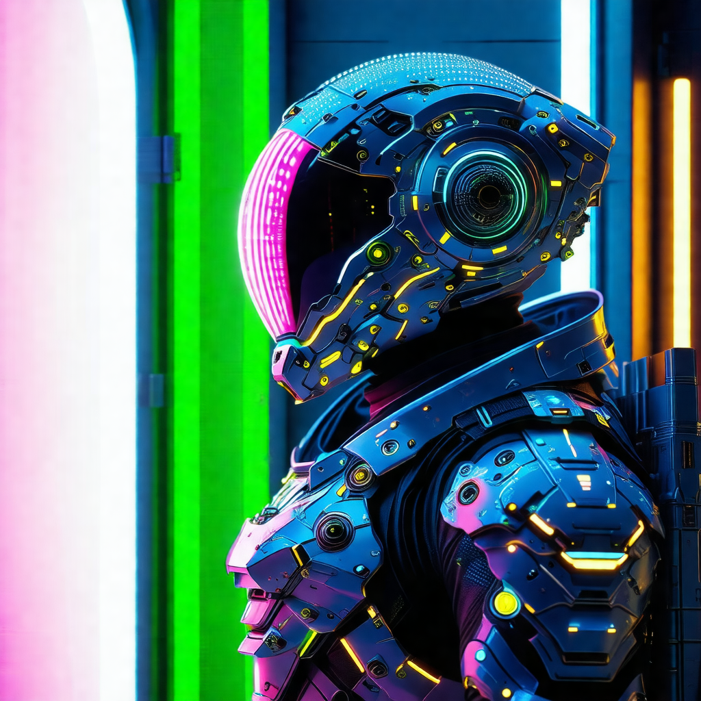 Futuristic robot with a large head and a backpack