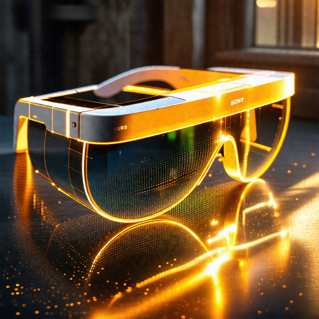 Pair of sony glasses with a gold frame