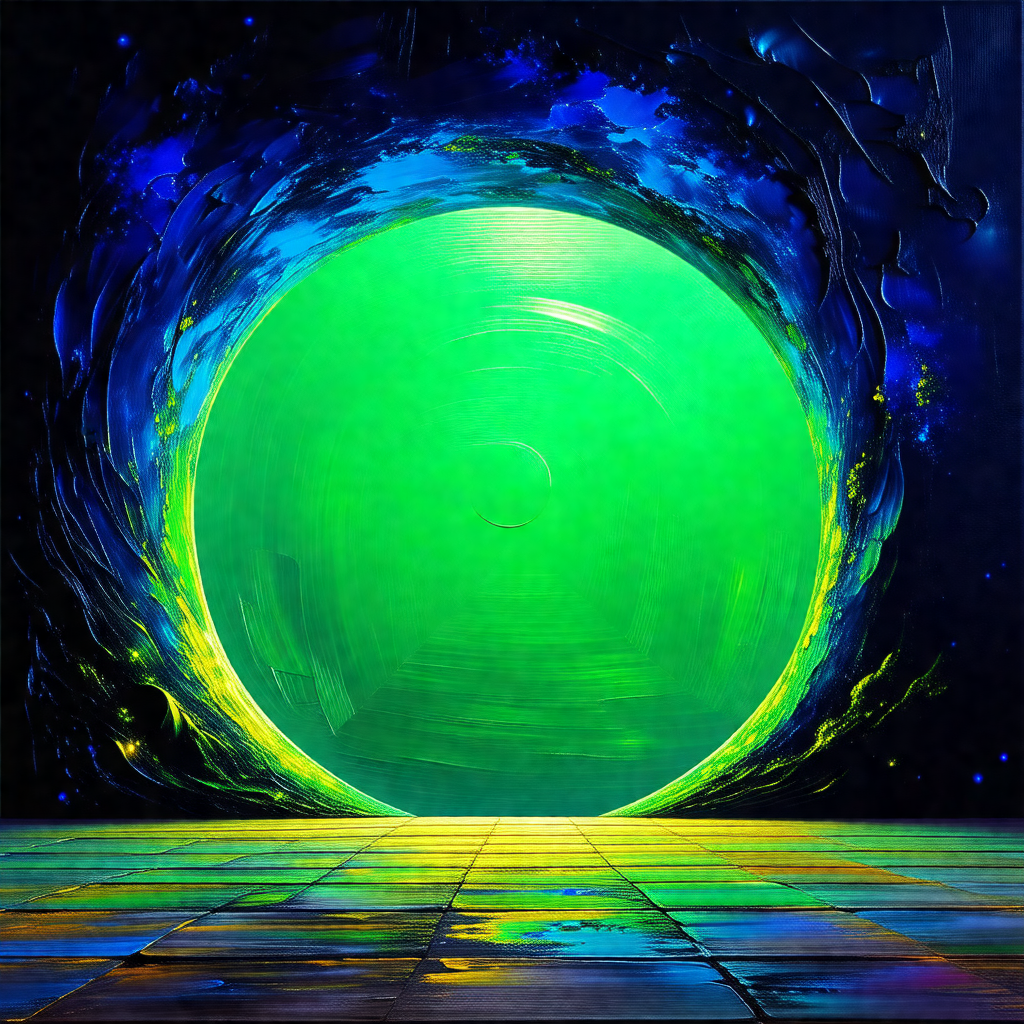 Large, green, circular object that appears to be a sphere...