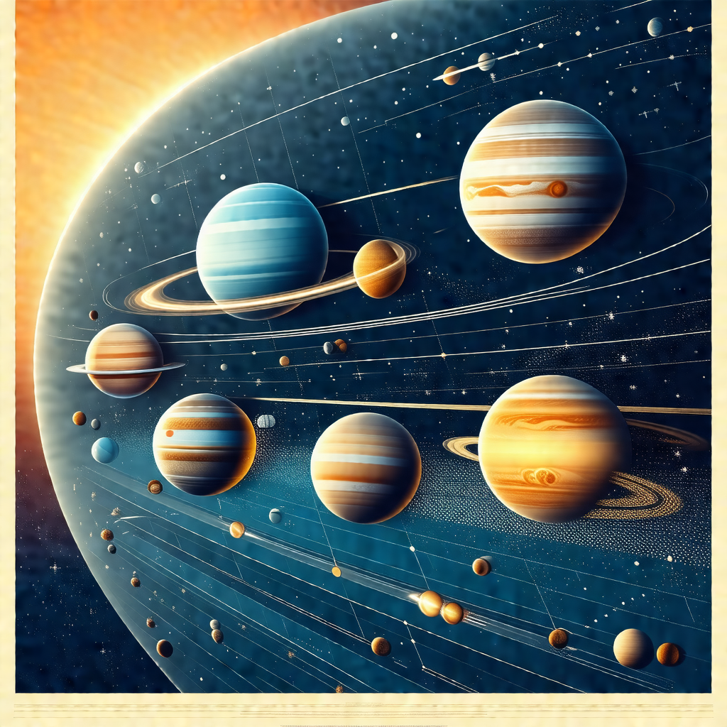 Colorful and detailed illustration of the solar system