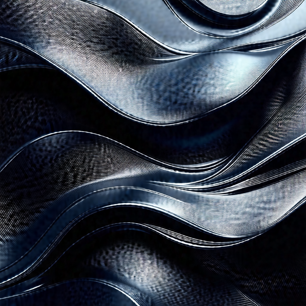 Large, blue, and black sculpture of a wave