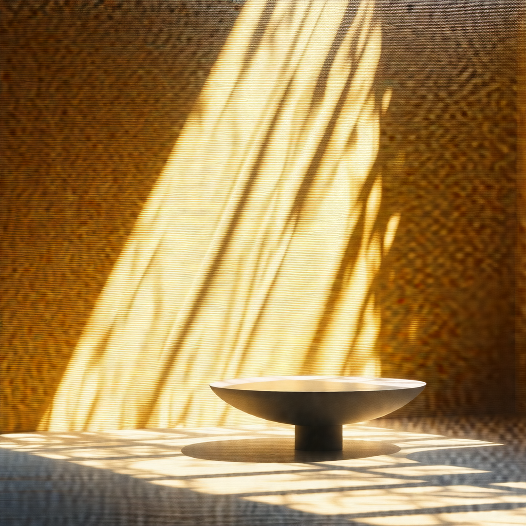 White bowl placed on a table in a room with a yellow wall