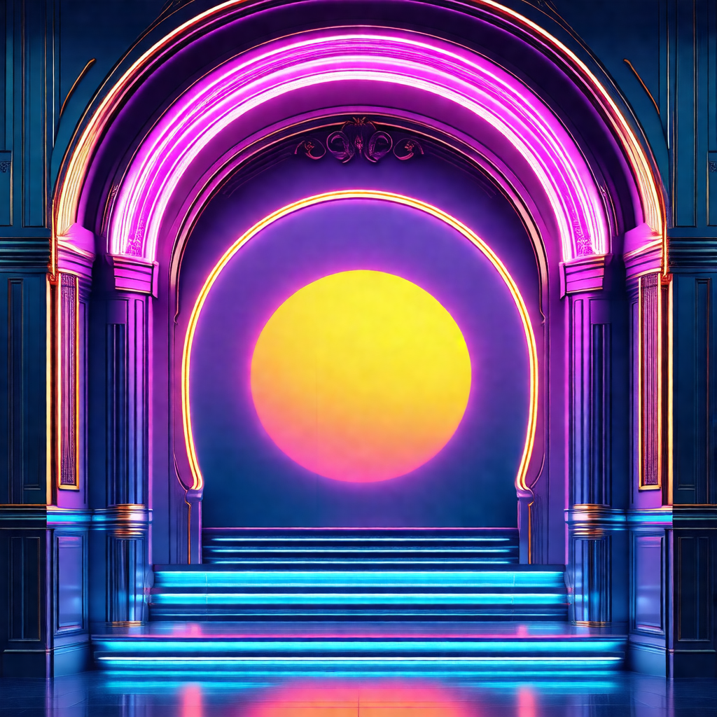 Large, colorful archway with a purple and pink hue