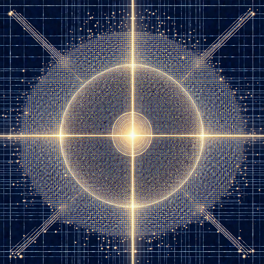 Brightly lit, three-dimensional sphere with a central poi...