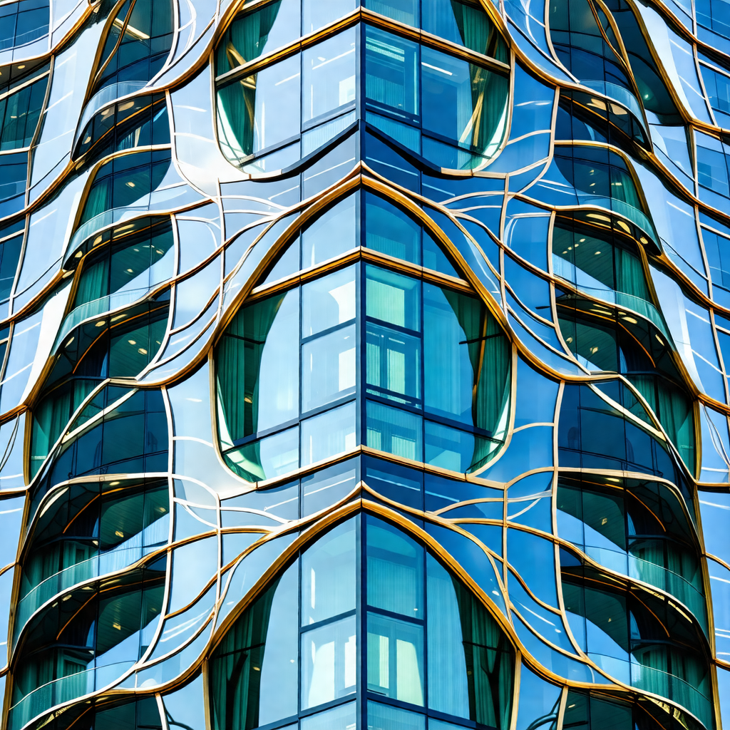 Tall building with a unique design, resembling a sculpture